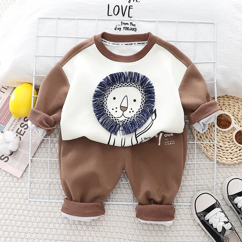 2 Pieces Set Baby Kid Boys Animals Print Hoodies Sweatshirts And Solid Color Pants Wholesale 23090622