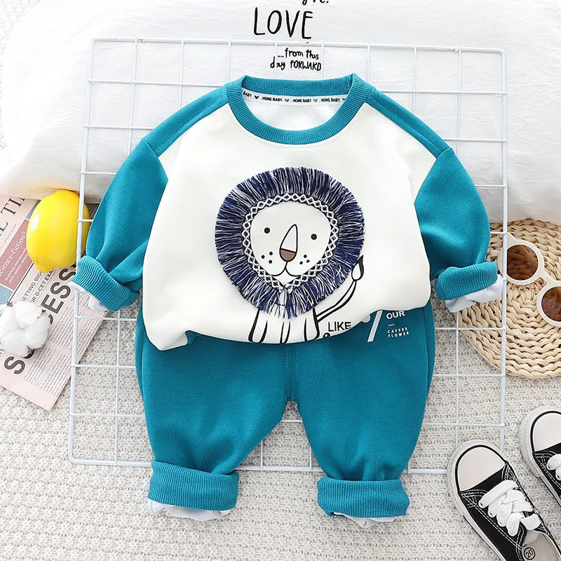 2 Pieces Set Baby Kid Boys Animals Print Hoodies Sweatshirts And Solid Color Pants Wholesale 23090622