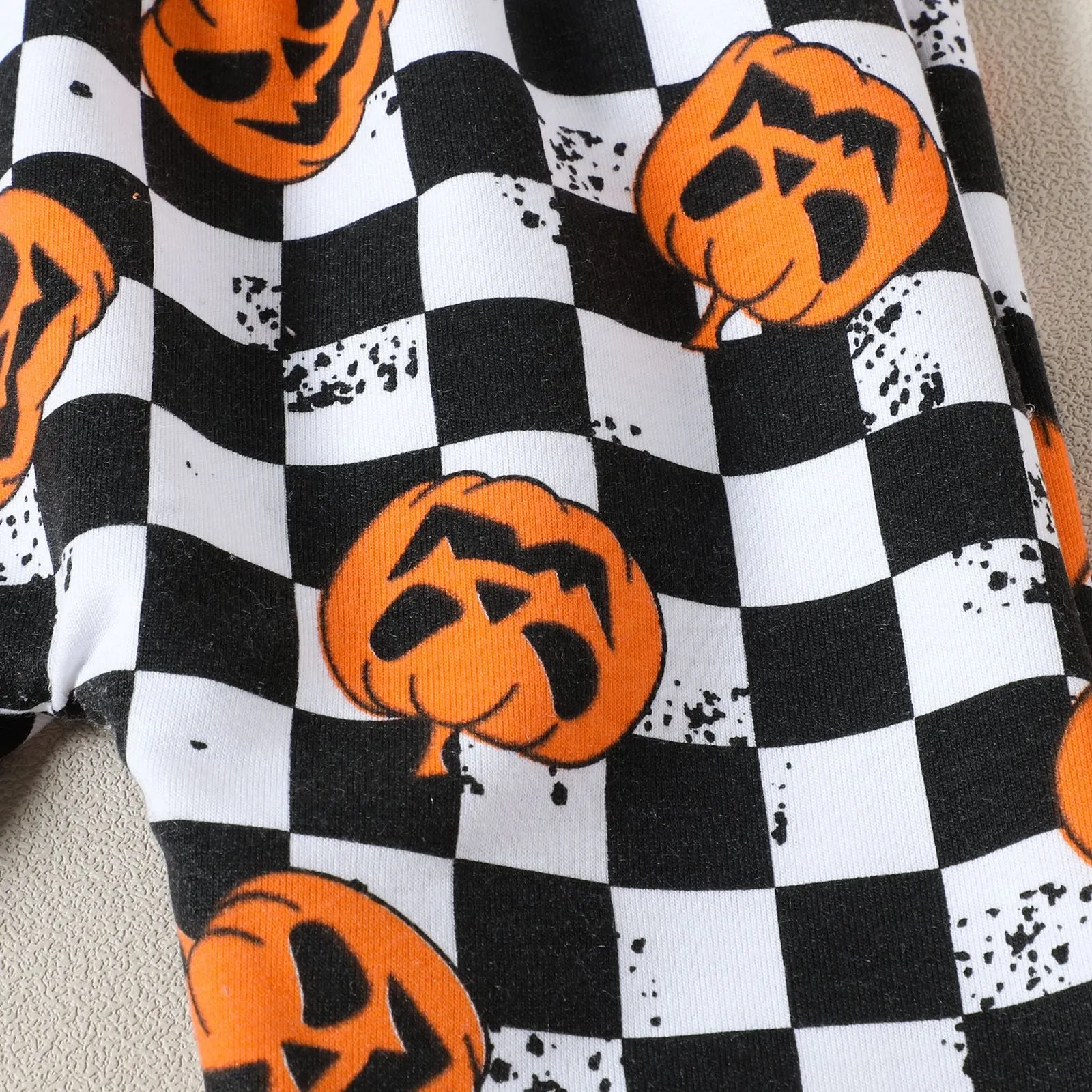 2 Pieces Set Baby Kid Girls Halloween Color-blocking Checked Print Hoodies Swearshirts And Pants Wholesale 23090637