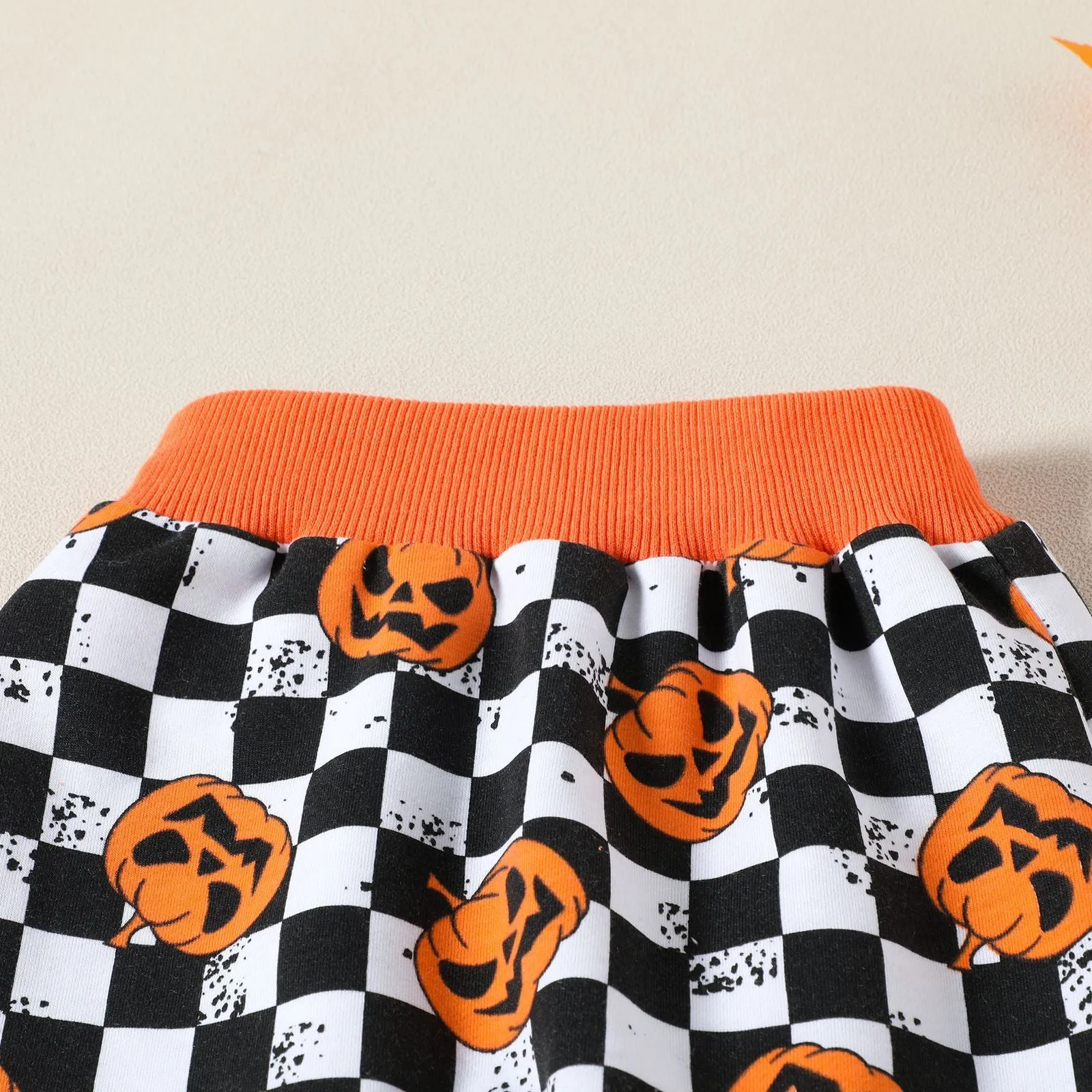 2 Pieces Set Baby Kid Girls Halloween Color-blocking Checked Print Hoodies Swearshirts And Pants Wholesale 23090637