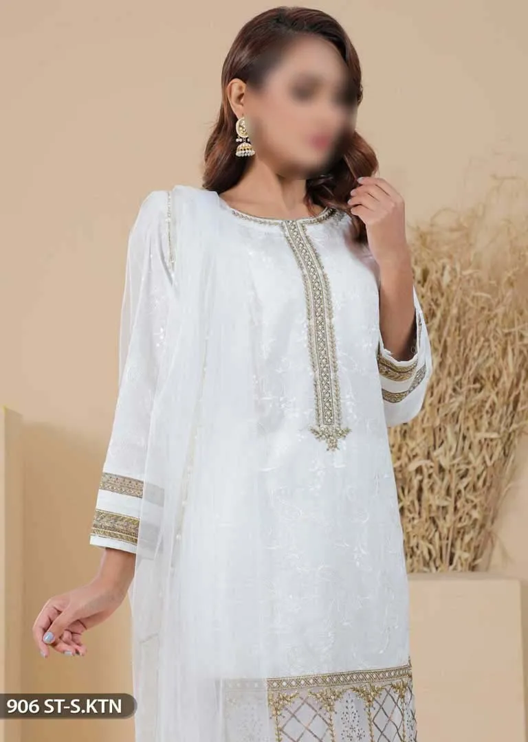 906-ST-S.KTN - Readymade - White Embroidered ShaPosh Suit