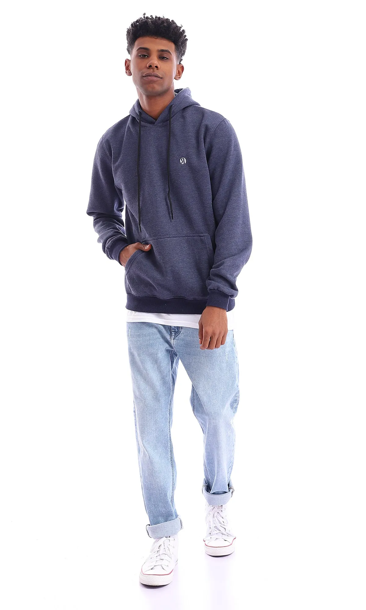 96052 Front Kangaroo Pocket With Full Sleeves Hoodie - Navy Blue