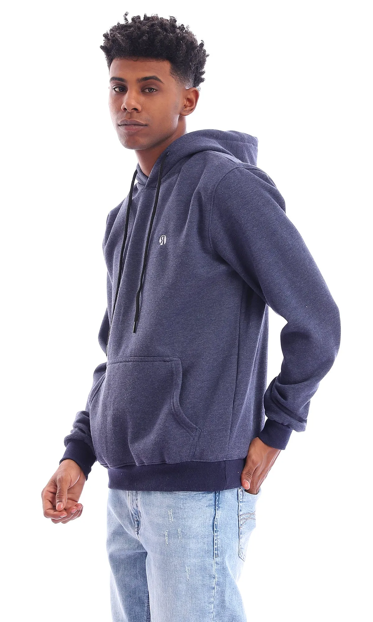 96052 Front Kangaroo Pocket With Full Sleeves Hoodie - Navy Blue