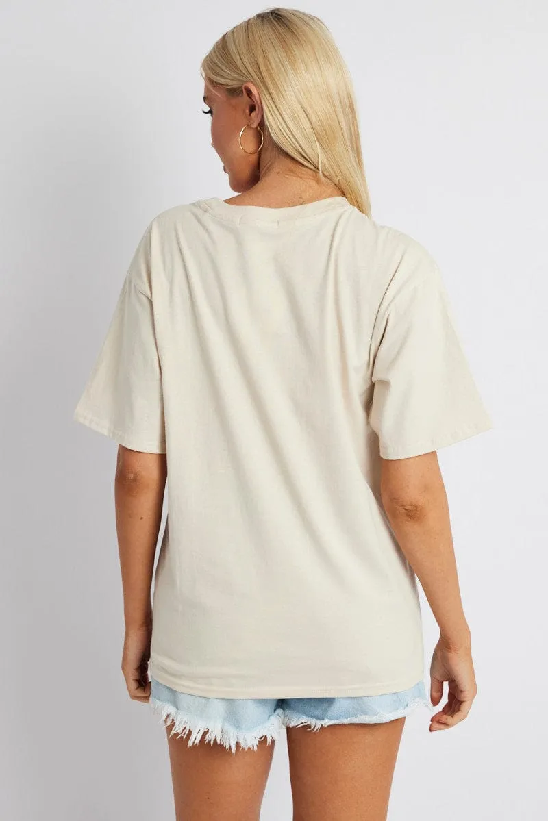 Beige Graphic Tee Short Sleeve