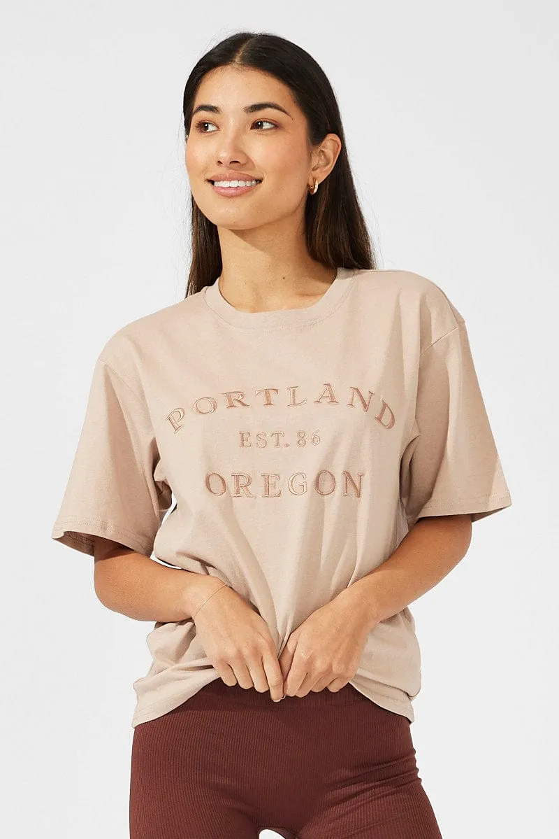 Beige Graphic Tee Short Sleeve