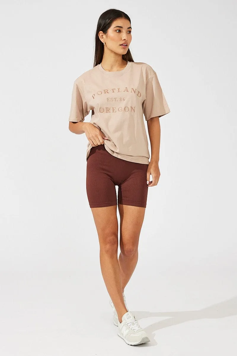 Beige Graphic Tee Short Sleeve