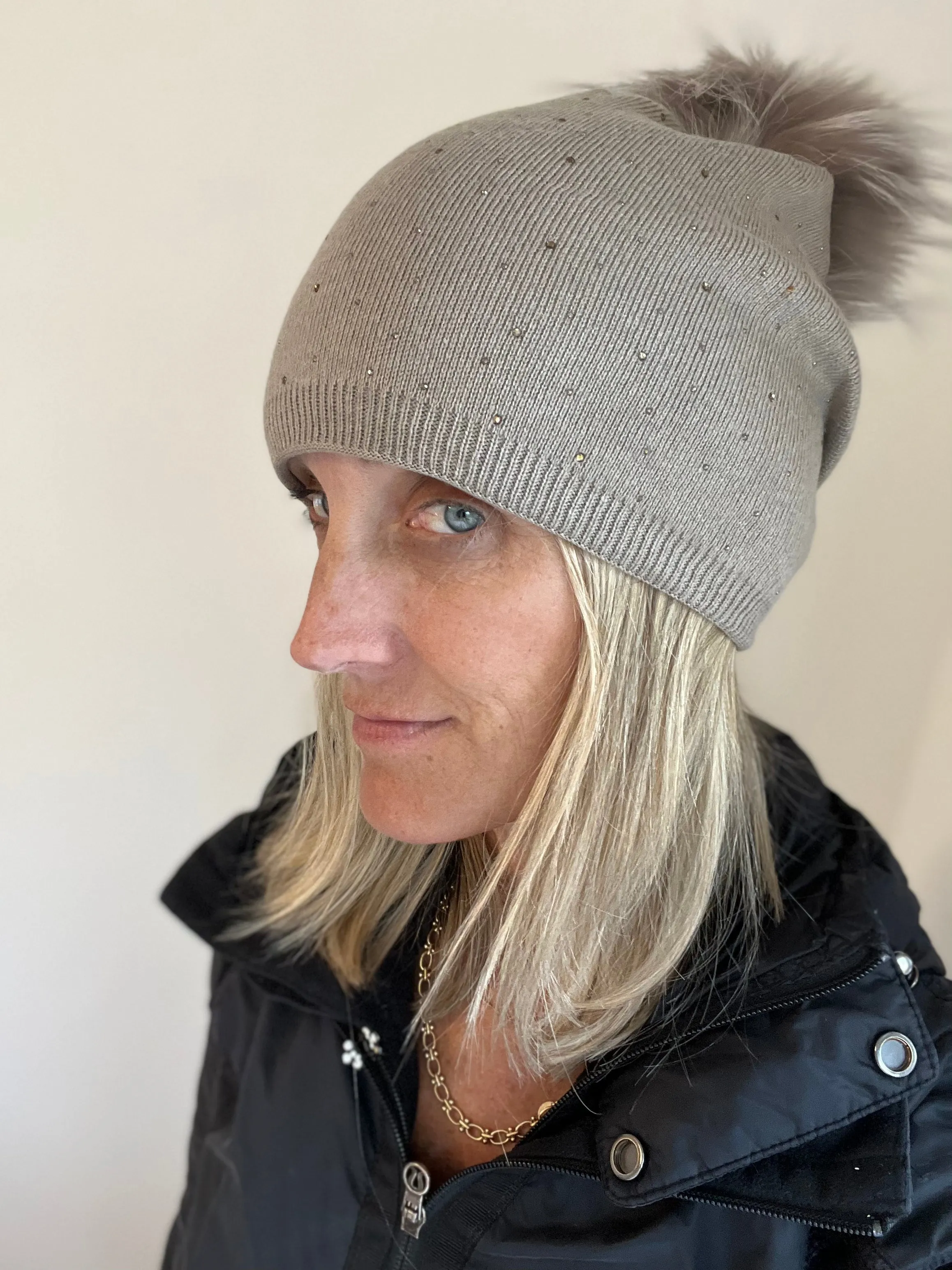 Beige Italian Toque | Tiny Crystals