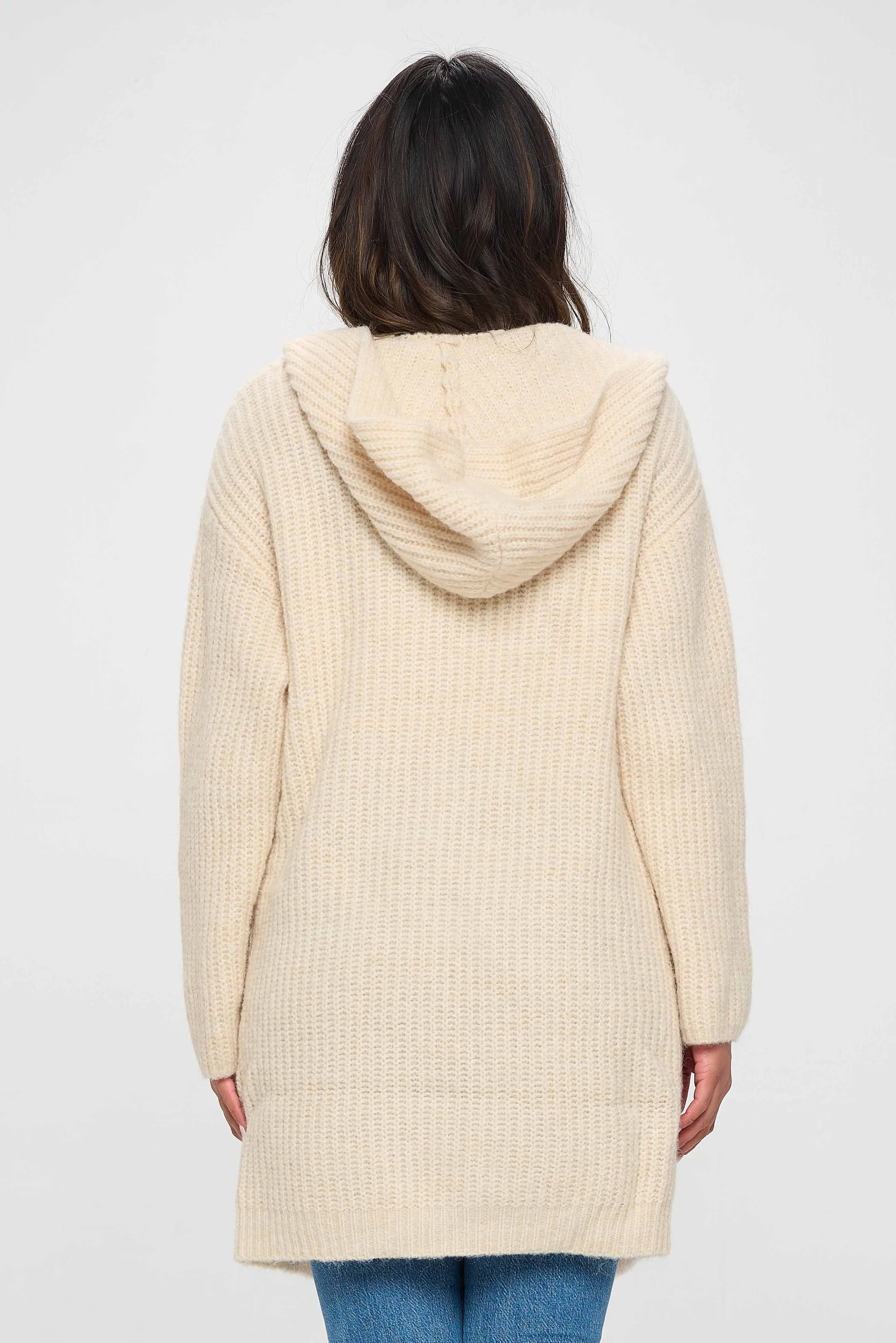 Beige Long Comfy Shrug Design Hoodie Pullover