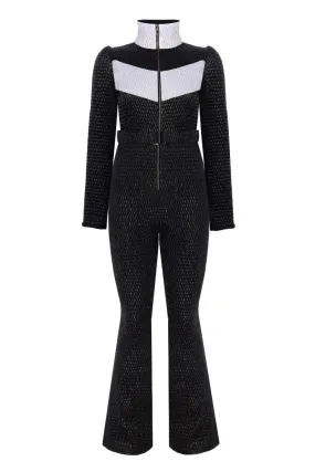 BLACK AND WHITE ONE-PIECE SKI SUIT