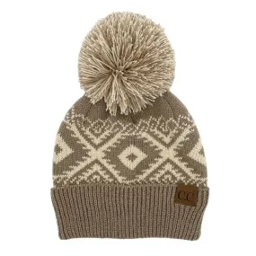 C.C. Aztec Beanie Hat with Knit Pom