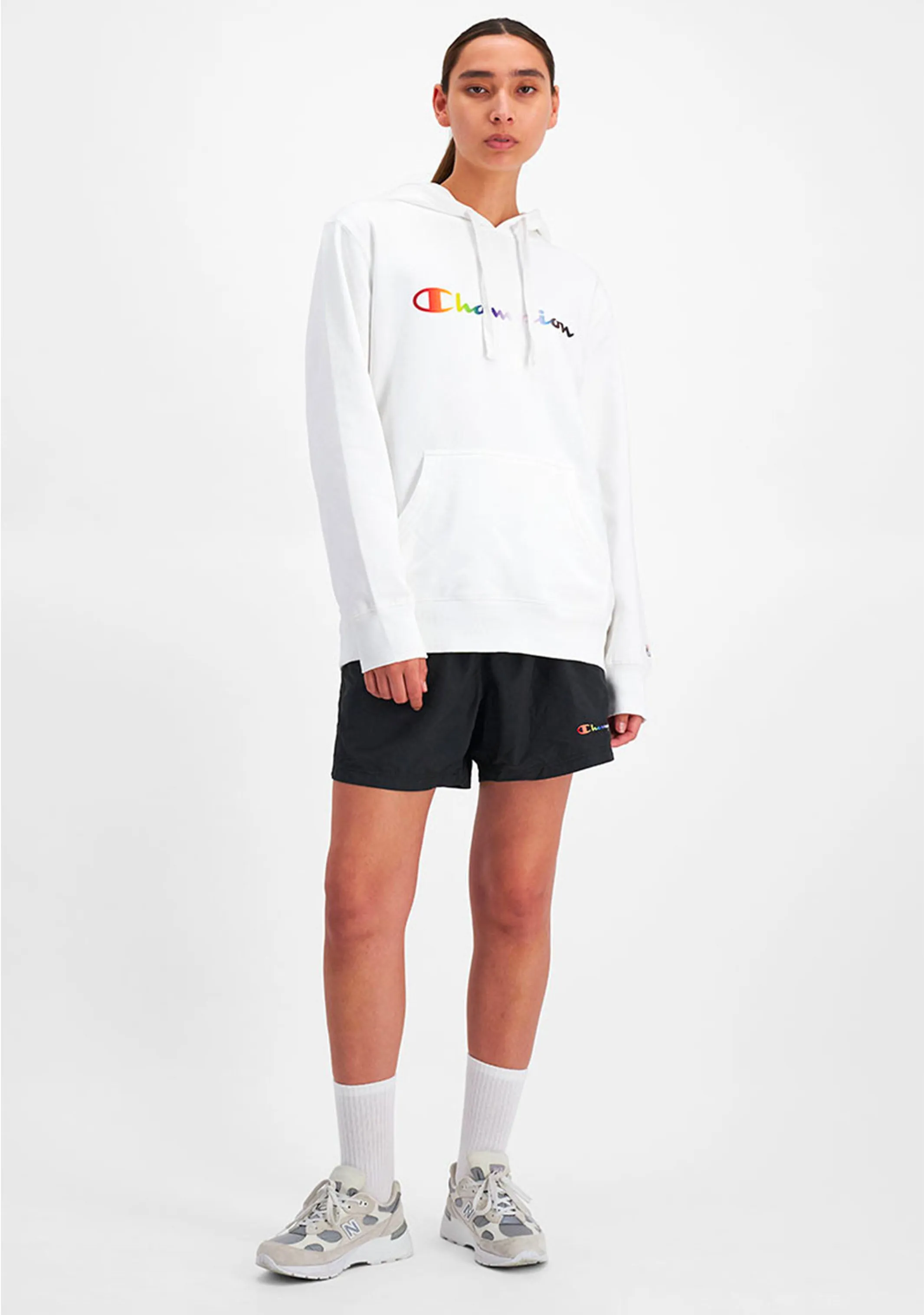 Champion Mens Athletic Pride Script Hoodie <BR> AURCN WIT