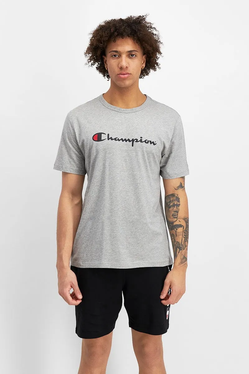 CHAMPION MEN'S SCRIPT SHORT SLEEVE GREY TEE