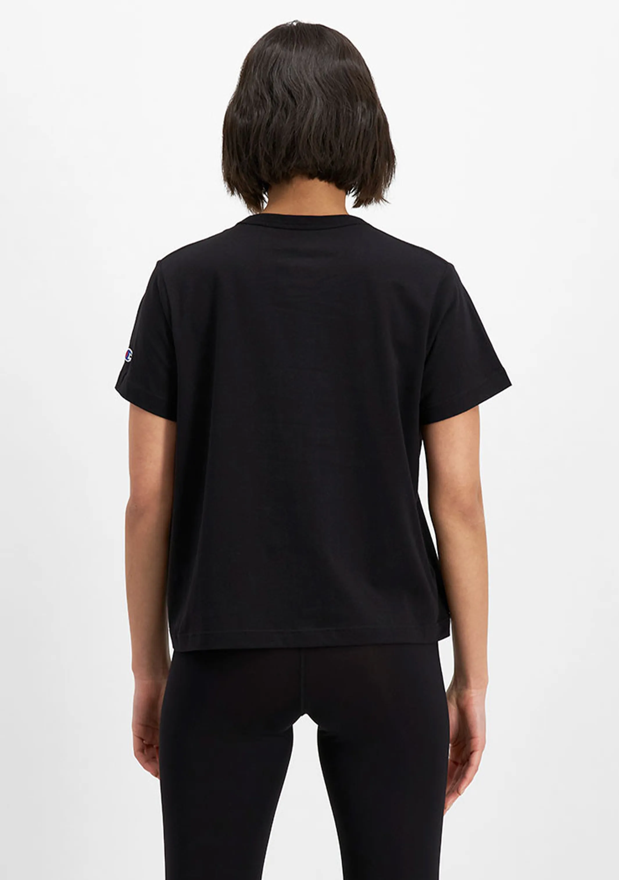 Champion Womens Script Crop Boxy Tee Black <BR> CUWGN BLK