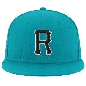 Custom Aqua Black-White Stitched Adjustable Snapback Hat