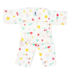 Full Sleeve Kimono Baby Night Suit Set -100% Organic Muslin -Happy