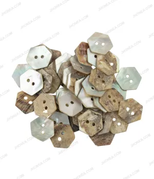 Hexagon Shape Iridescent Rainbow Color 2-Hole Natural Buttons