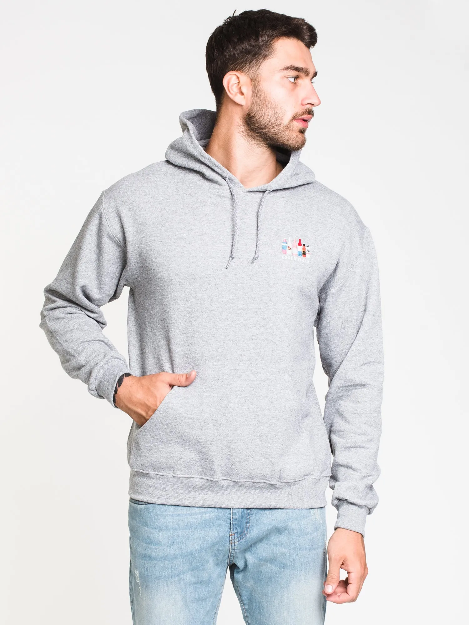 HOTLINE APPAREL UNISEX ESSENTIALONG SLEEVE EMBROIDERED HOODIE - GRY - CLEARANCE