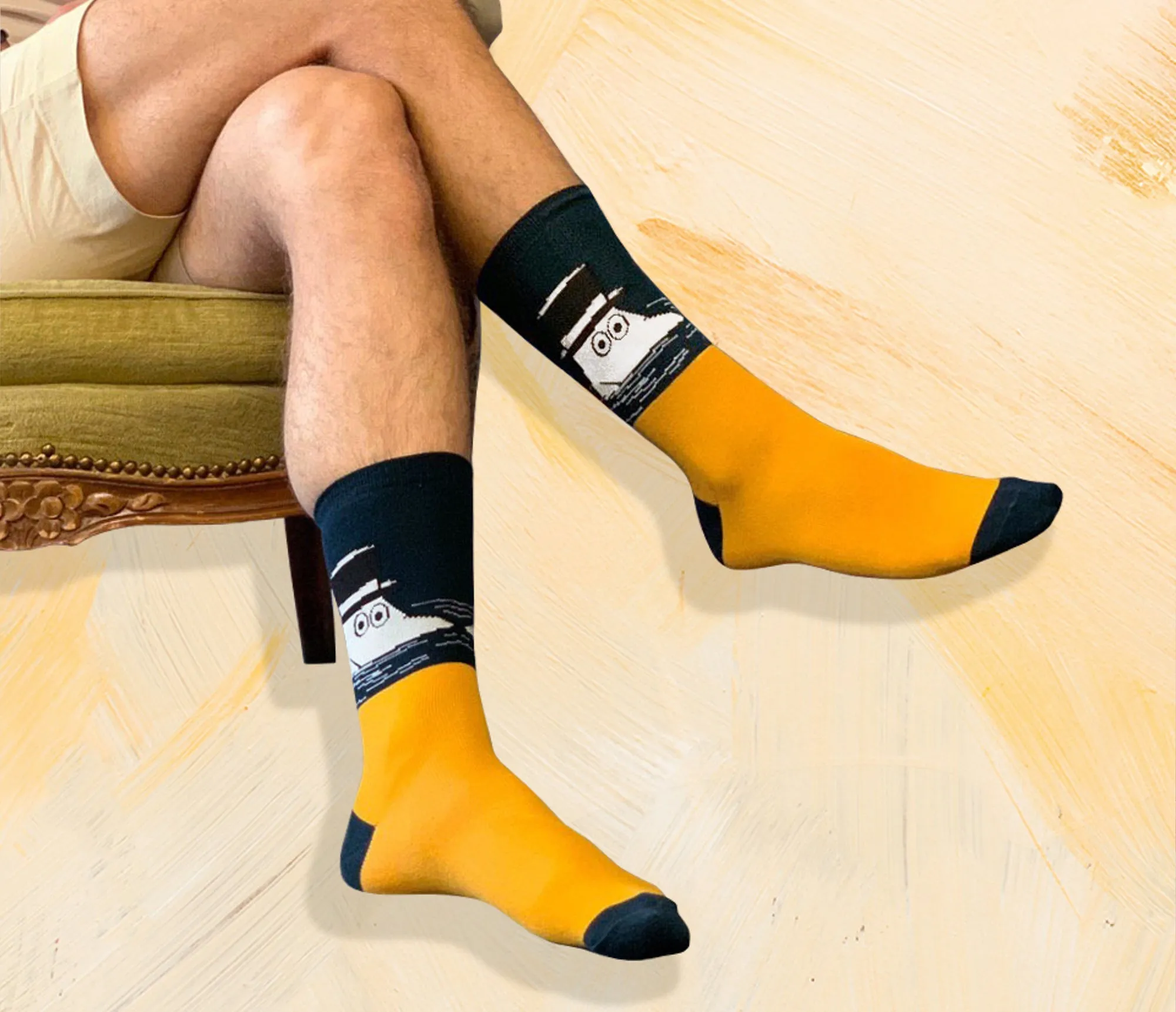 Moominpappa Swimming Men Socks - Navy/Yellow