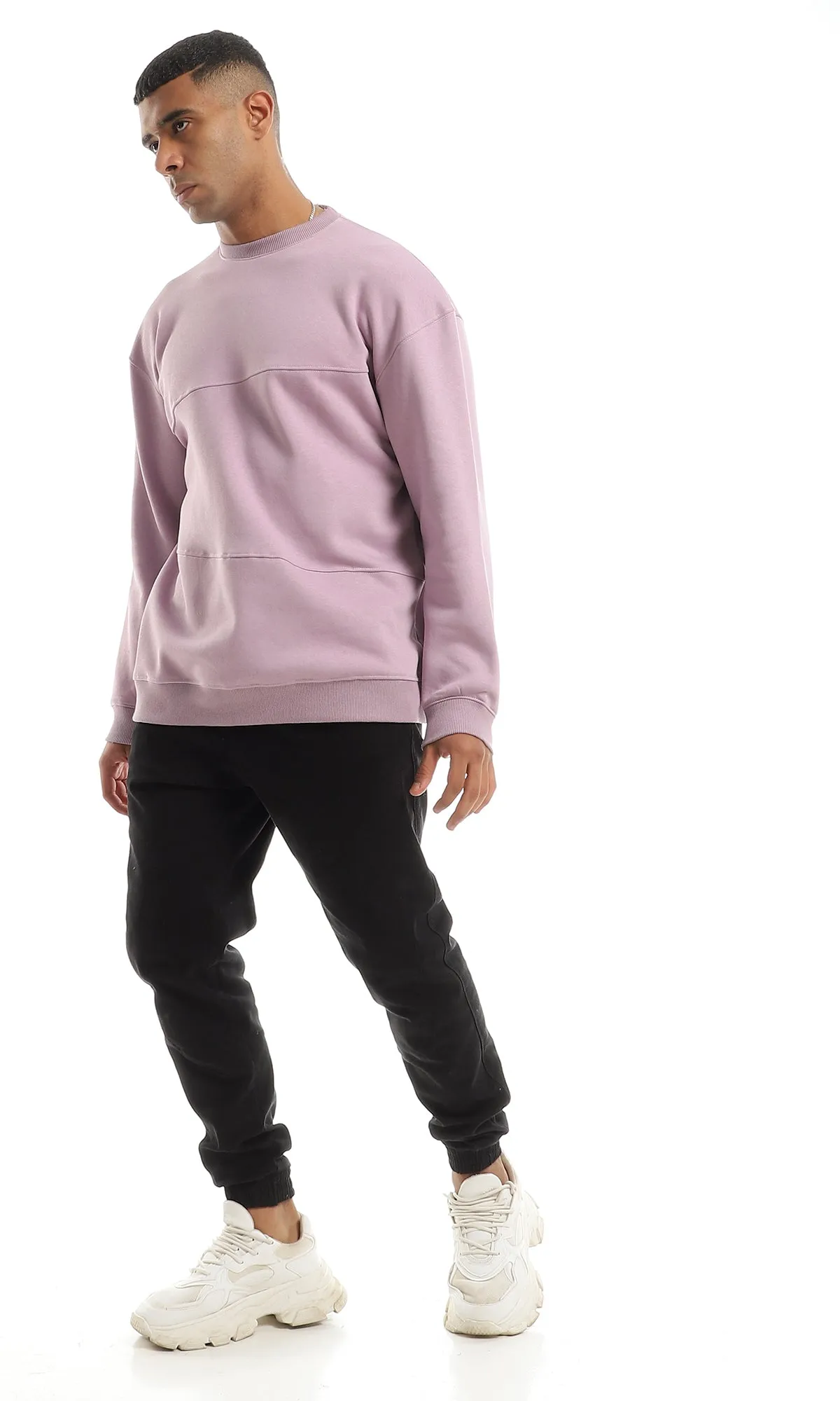 O151235 Light Lavender Stitched Pattern Soft Fleece Sweatshirt