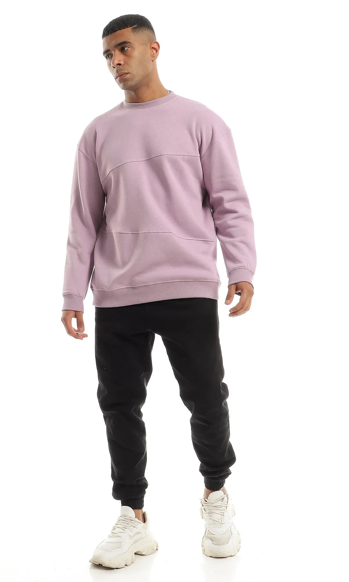 O151235 Light Lavender Stitched Pattern Soft Fleece Sweatshirt