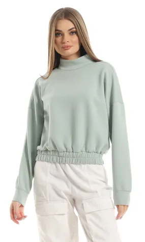 O153037 Ring Neck Cropped Sweatshirt With Elasticated Waist - Mint Green