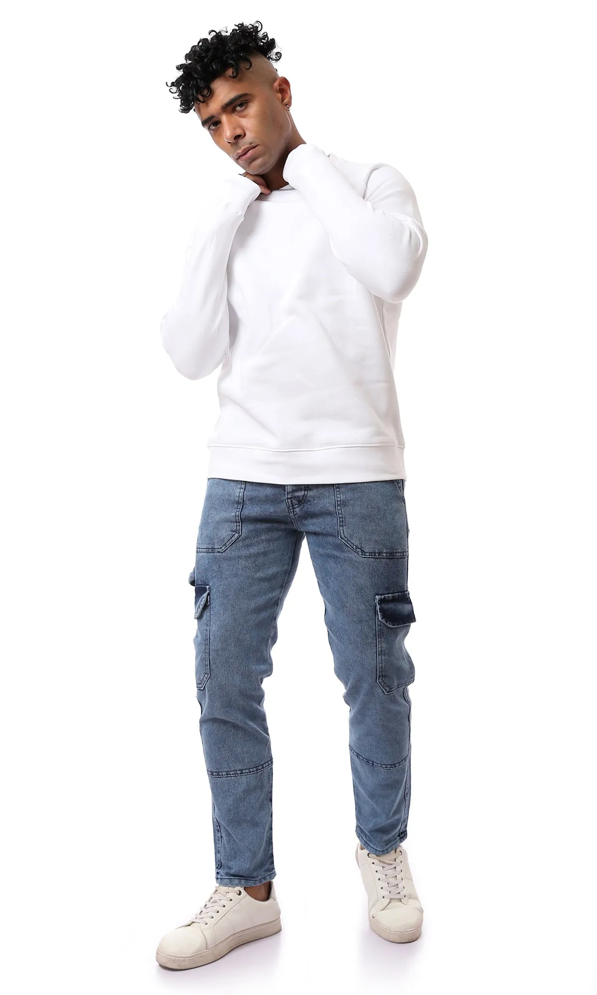 O172353 Polyester White Slip On Solid Sweatshirt