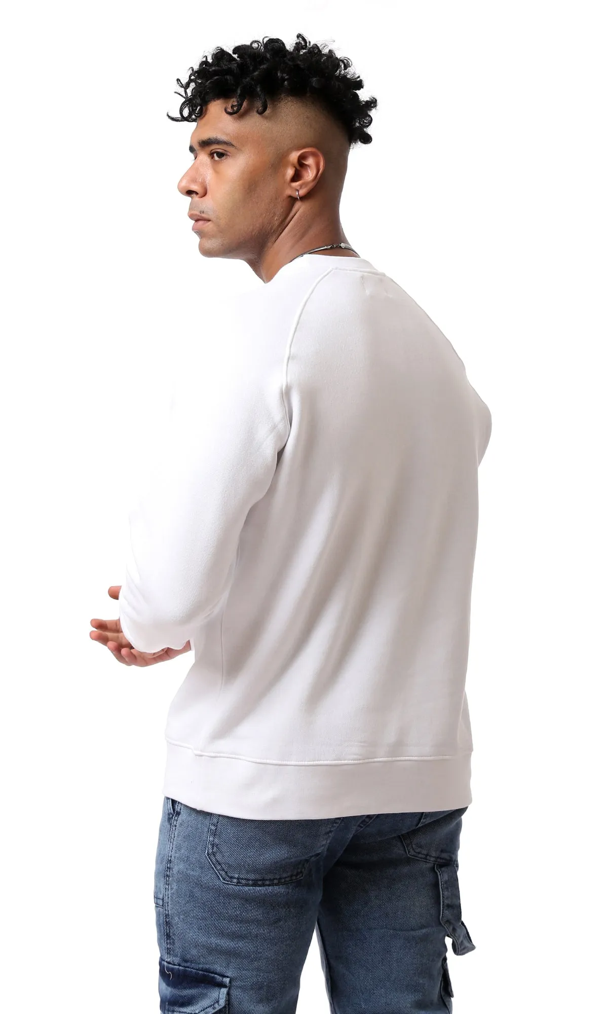 O172353 Polyester White Slip On Solid Sweatshirt