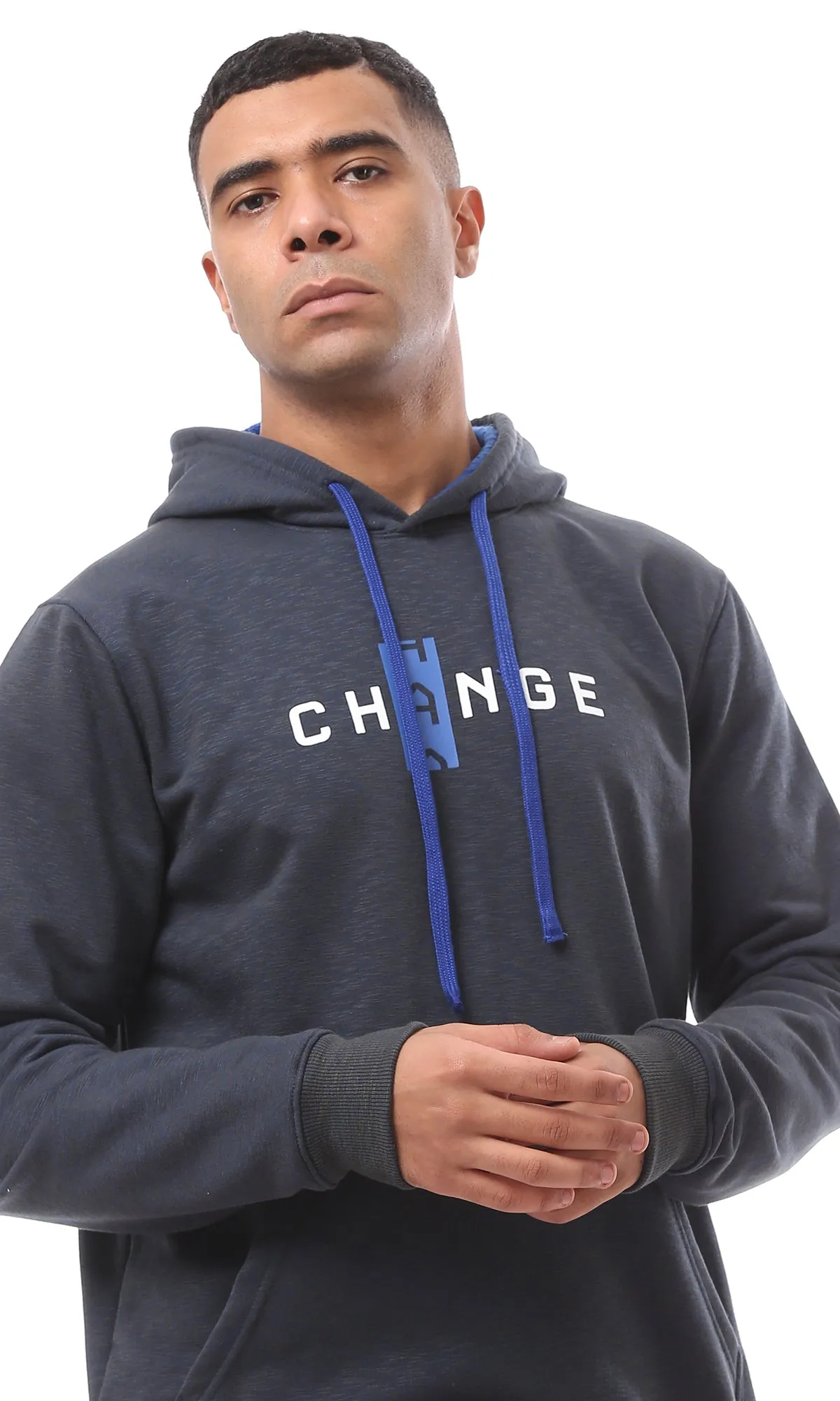 O174723 Printed Change Heather Navy Blue & Charcoal Hoodie