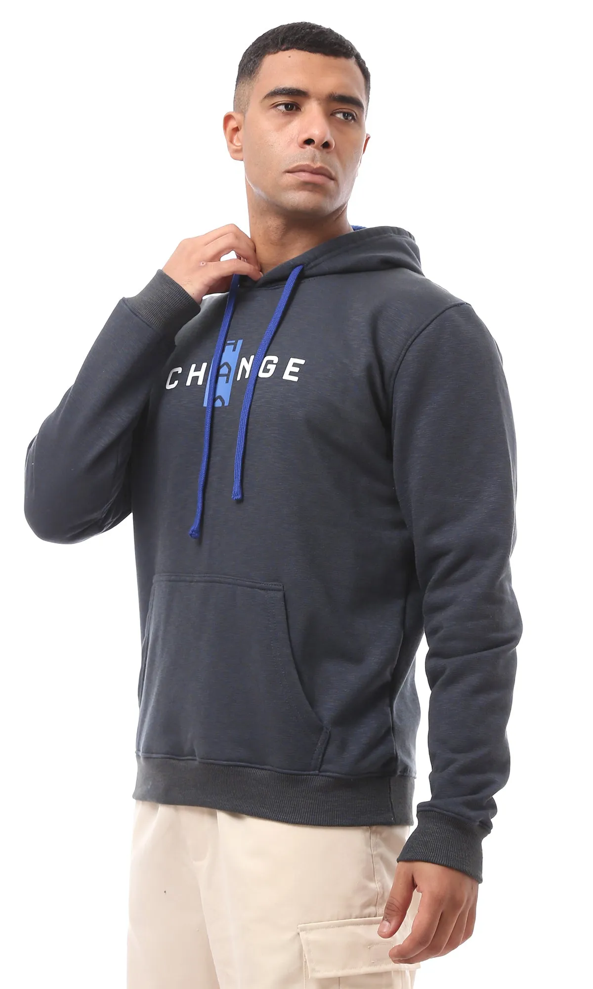 O174723 Printed Change Heather Navy Blue & Charcoal Hoodie