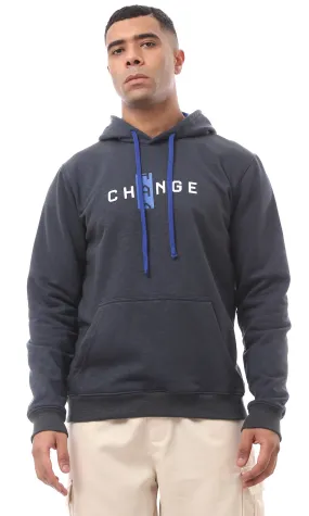 O174723 Printed Change Heather Navy Blue & Charcoal Hoodie