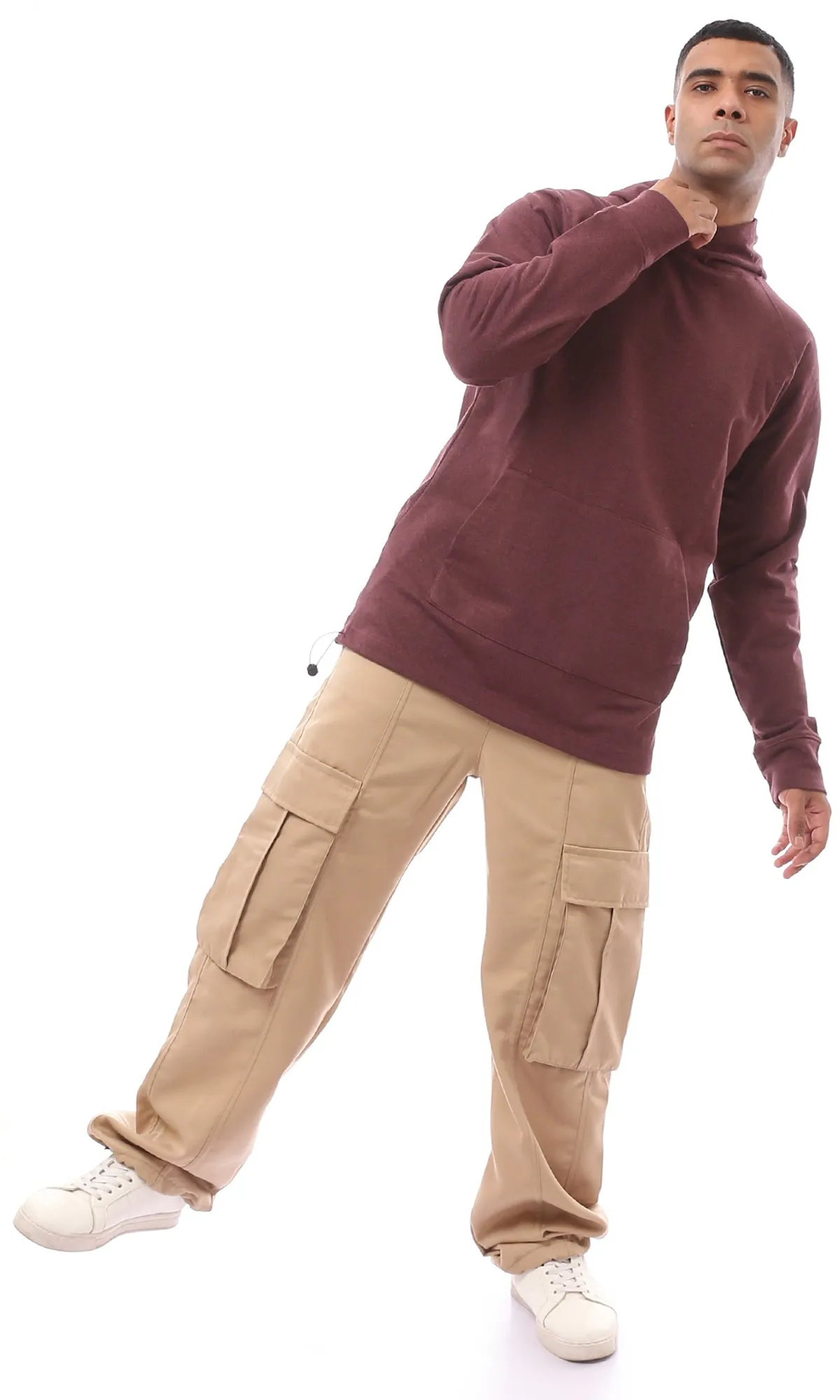 O174896 Slip On Heather Burgundy Casual Long Hoodie