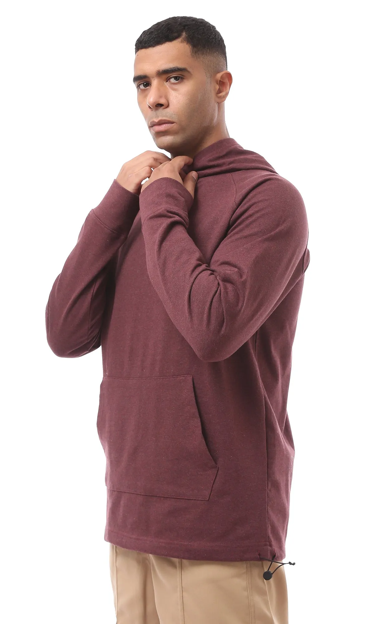 O174896 Slip On Heather Burgundy Casual Long Hoodie