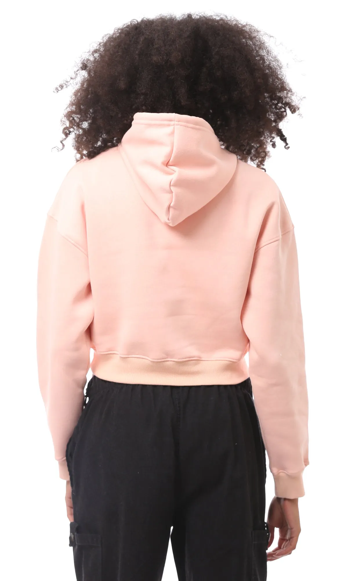 O175447 Hooded Neck With Drawstring Light Salmon Short Hoodie