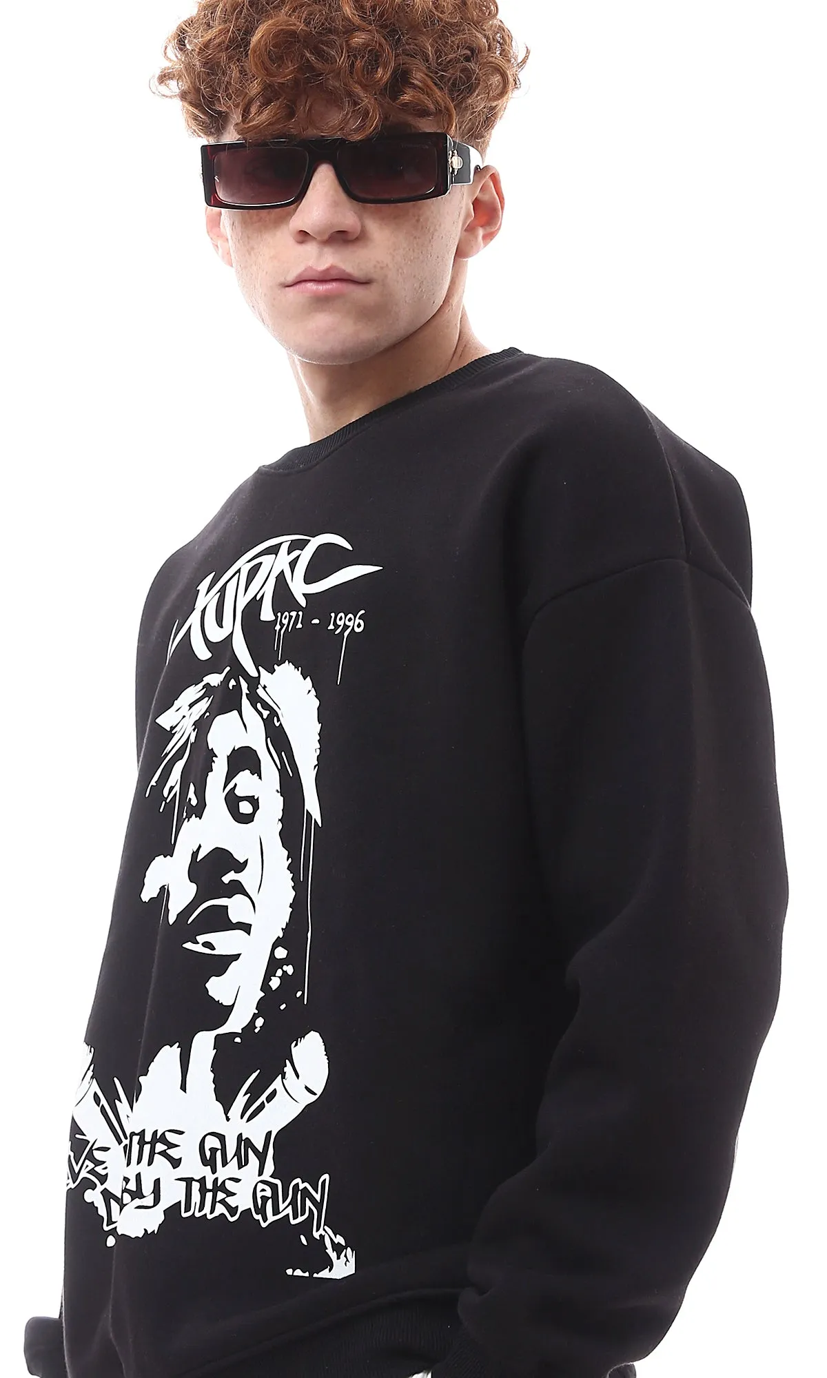 O176048 Ribbed Crew Neck & Hem Black Sweatshirt