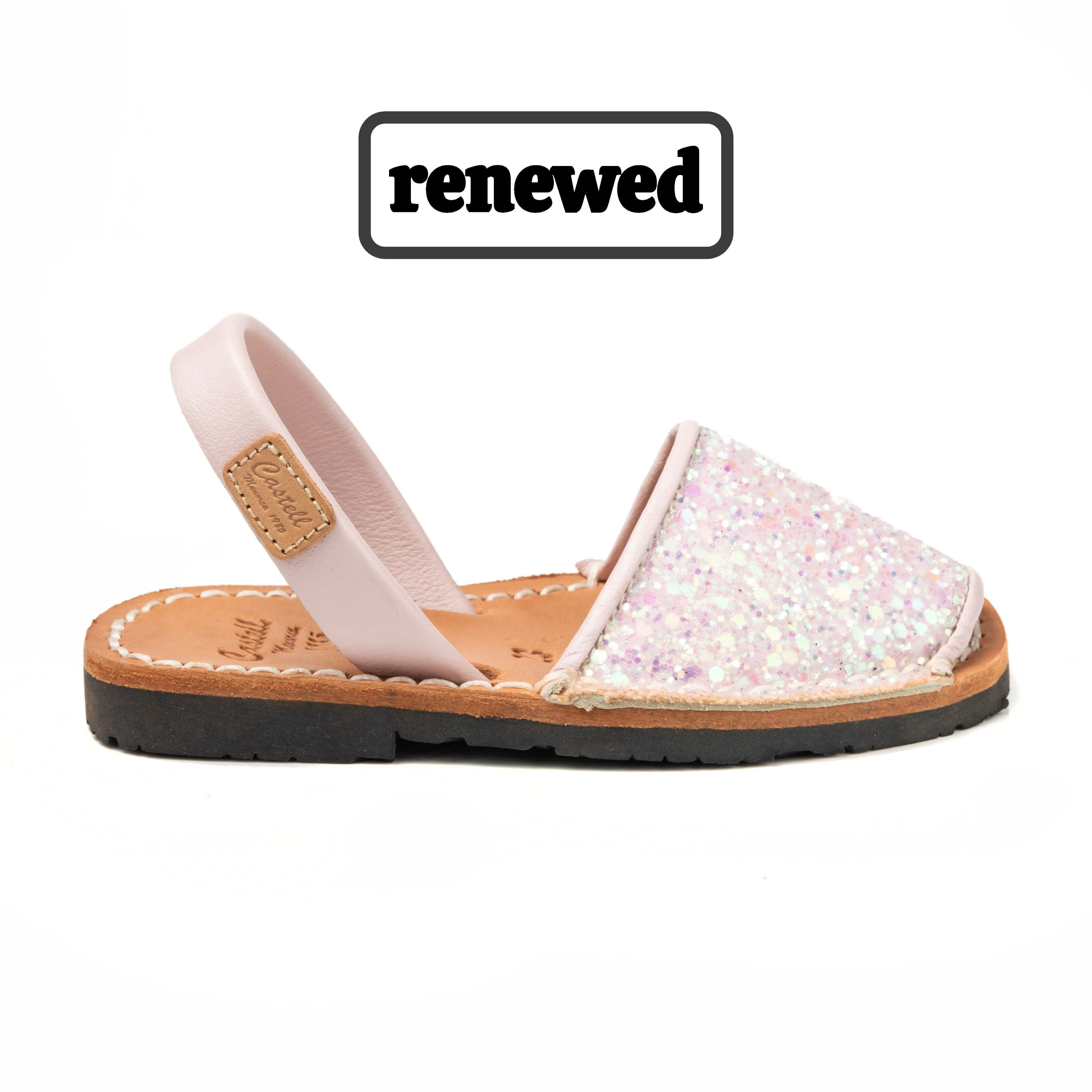 Renewed Glitter Leather Open Toe Menorcan Sandal For Kids - Iker 1097R