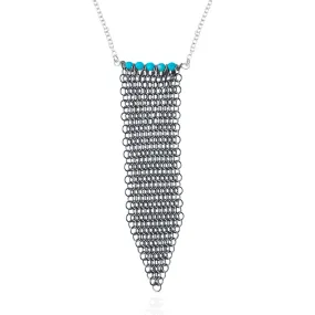 Repurposed Shark Chainmail Suit Necklace with Turquoise  - Long version