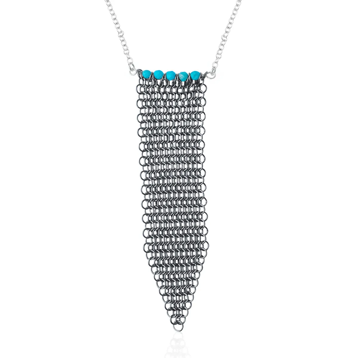 Repurposed Shark Chainmail Suit Necklace with Turquoise  - Long version