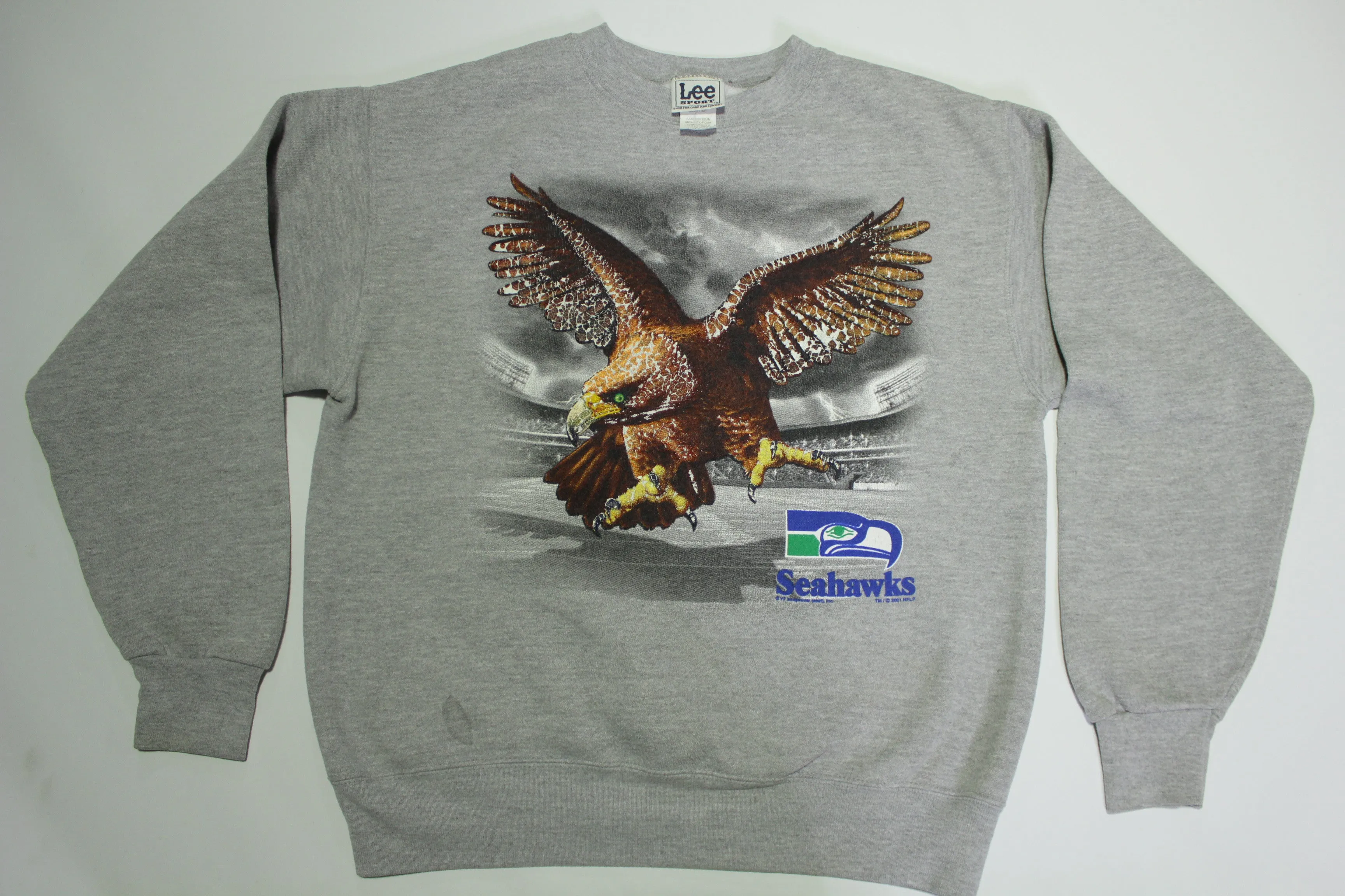 Seattle Seahawks 2001 Lee Sport Y2K Vintage Emerald Eyes Crewneck Sweatshirt