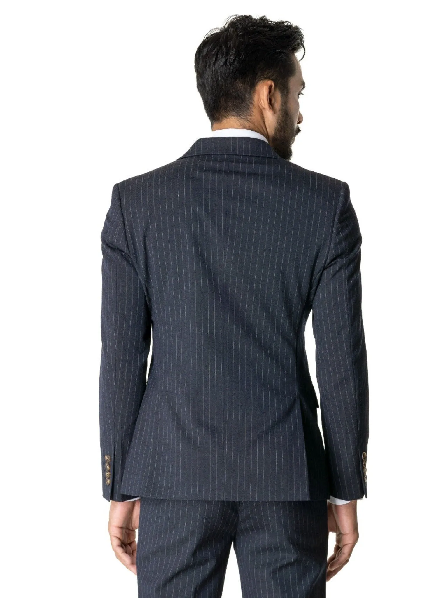 Single Breasted Suit Blazer - Navy Blue Pinstripes (Peak Lapel)