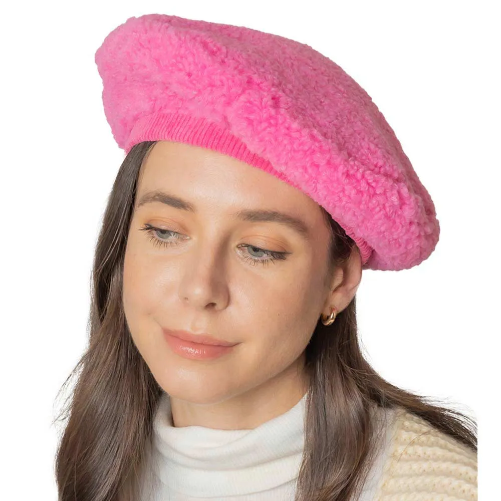 Solid Sherpa Beret Hat