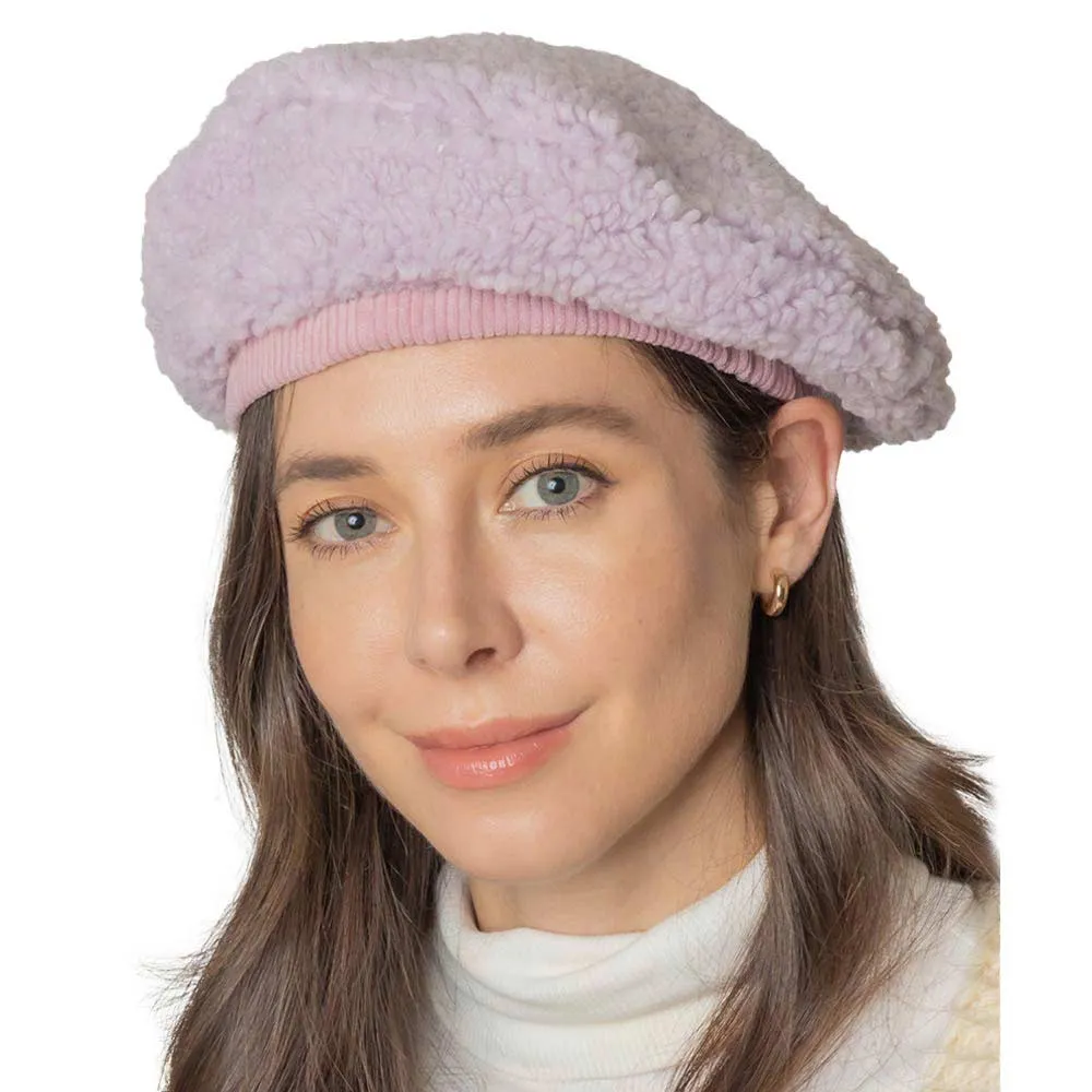 Solid Sherpa Beret Hat