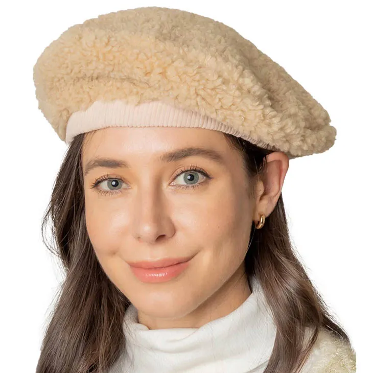 Solid Sherpa Beret Hat