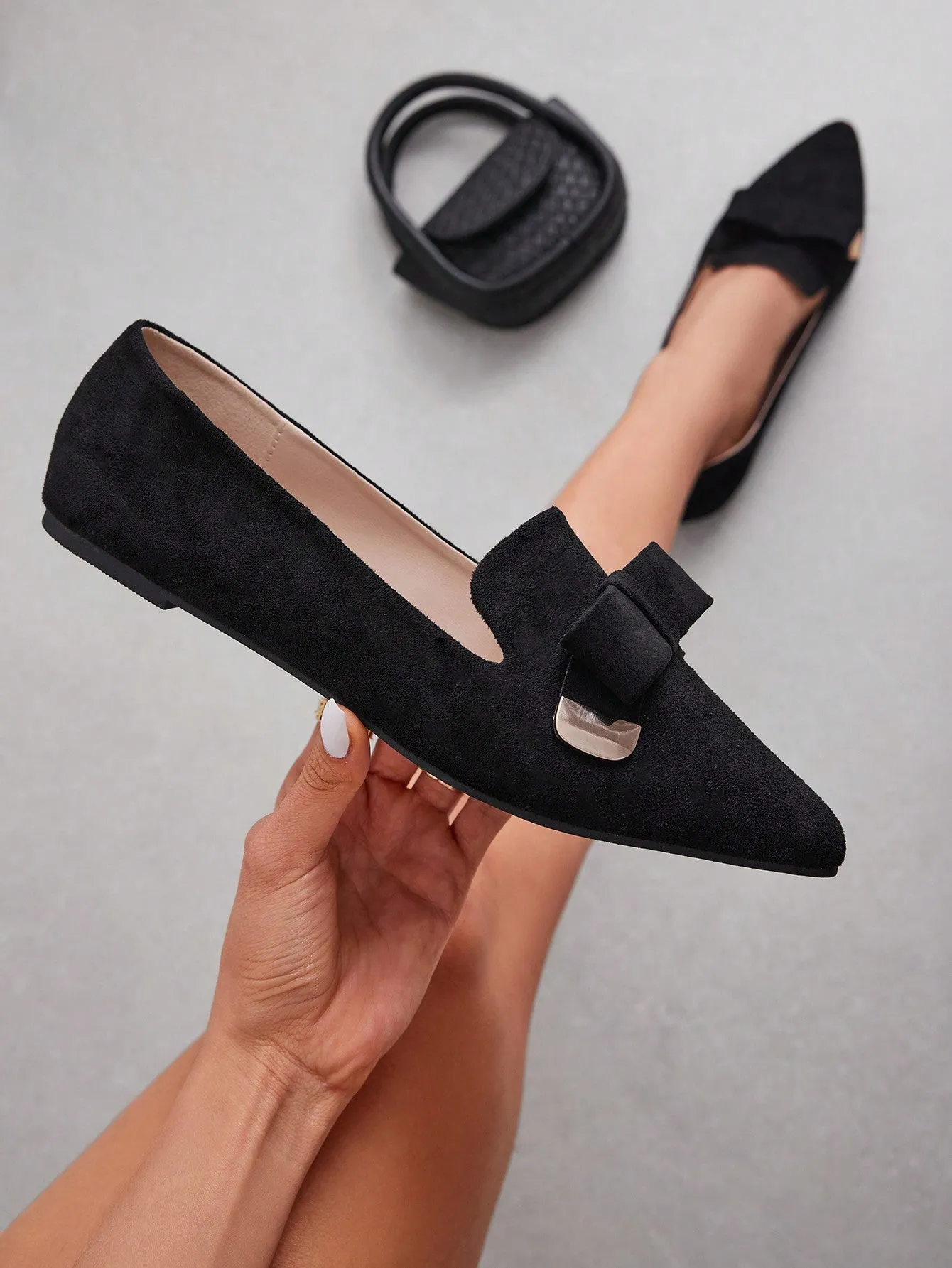 Woman Shoes Black Flat Shoes With Bow-Knot And Buckle For Women For Spring And Summer