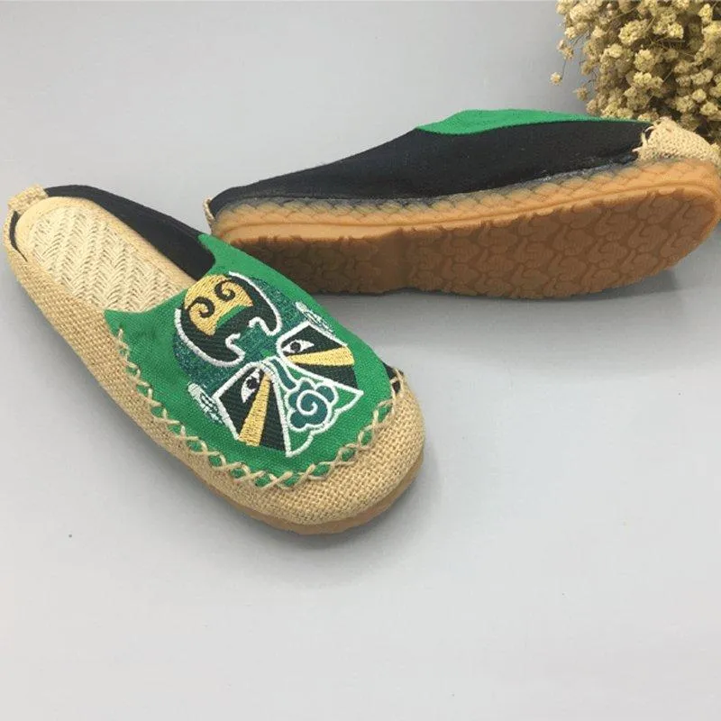 Women Peking Opera Facial Embroidered Casual Flats Home Slippers