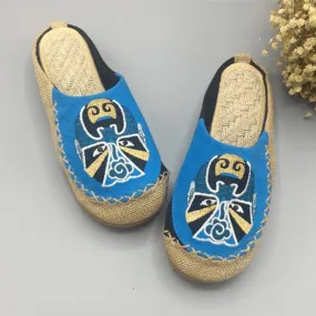 Women Peking Opera Facial Embroidered Casual Flats Home Slippers