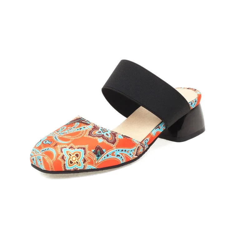 Women's Ethnic Stretch Block Chunky Heel Slides