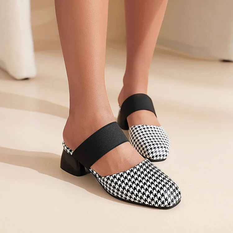 Women's Ethnic Stretch Block Chunky Heel Slides