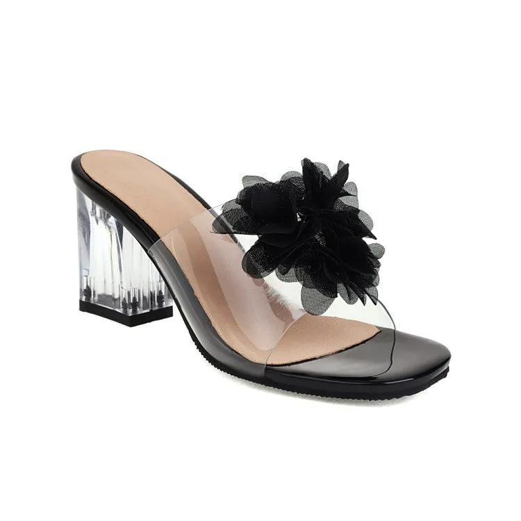 Women's Flora Crystal Transparent Block Heel Slides Sandals