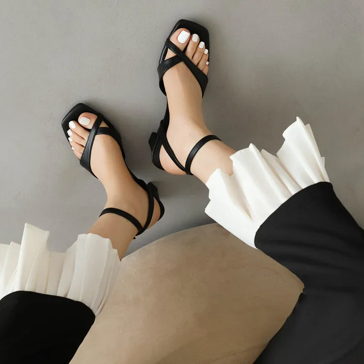 Women's Roman Gladiator Square Toe Ankle Strap Block Heel Sandals