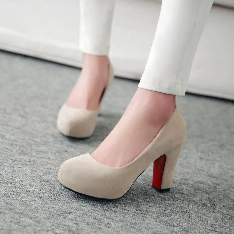 Women's Suede Almond Toe Chunky Heels High Heel Platform Pumps